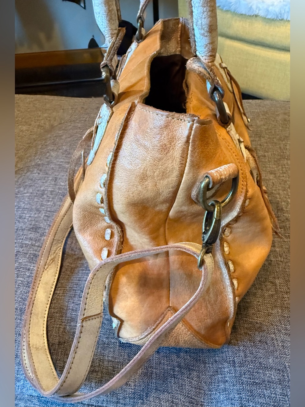 Bed|Stu Rockababy Oats Icicle Rustic Leather Shoulder Bag with Dual Handles - Picture 6 of 16